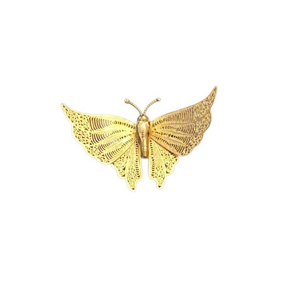 Vintage 1970’s brass filigree butterfly brooch with Articulating wings - Picture 3 of 9